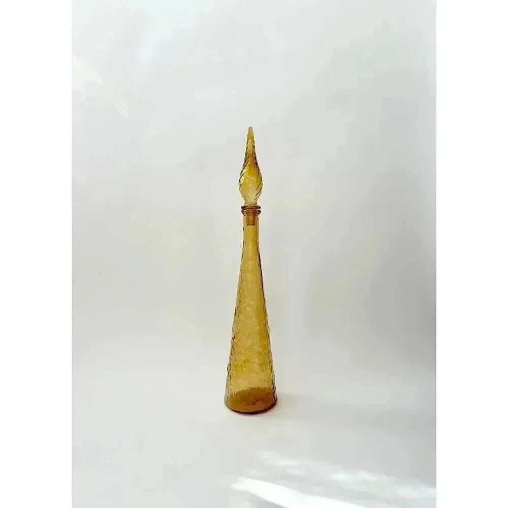 Vintage Empoli Textured Italian Glass 22" Yellow Decanter with Stopper